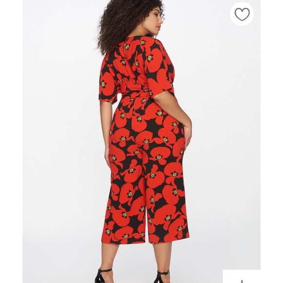 NWT ELOQUII WIDE LEG FLORAL RED JUMPSUIT SIZE 14 - Picture 2 of 12